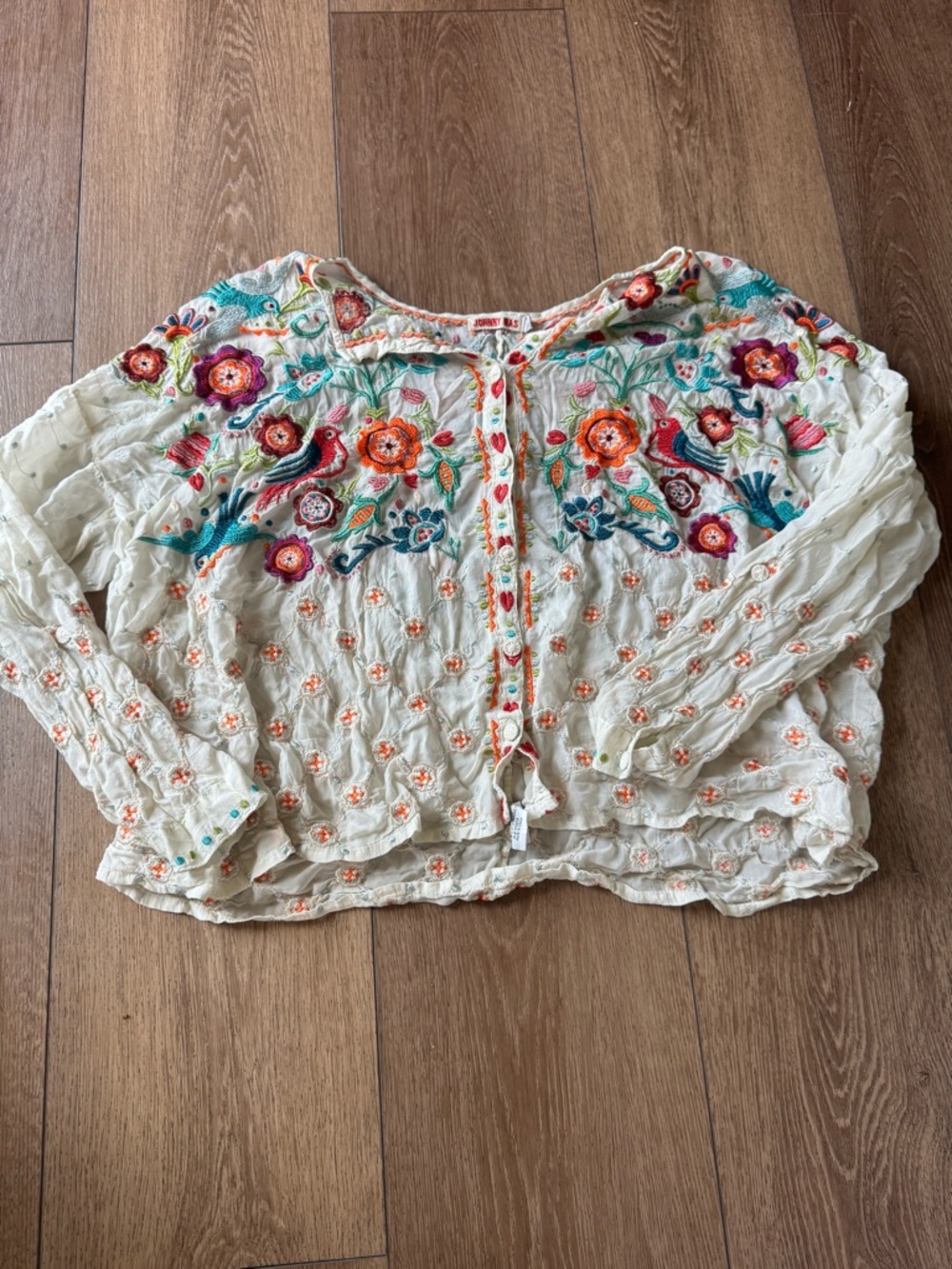 Johnny Was Oversized Brady Embroidered Floral Peasant Blouse